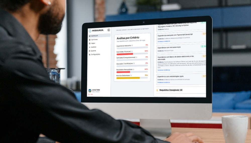 Mockup da tela de análise da Miravaga em um laptop